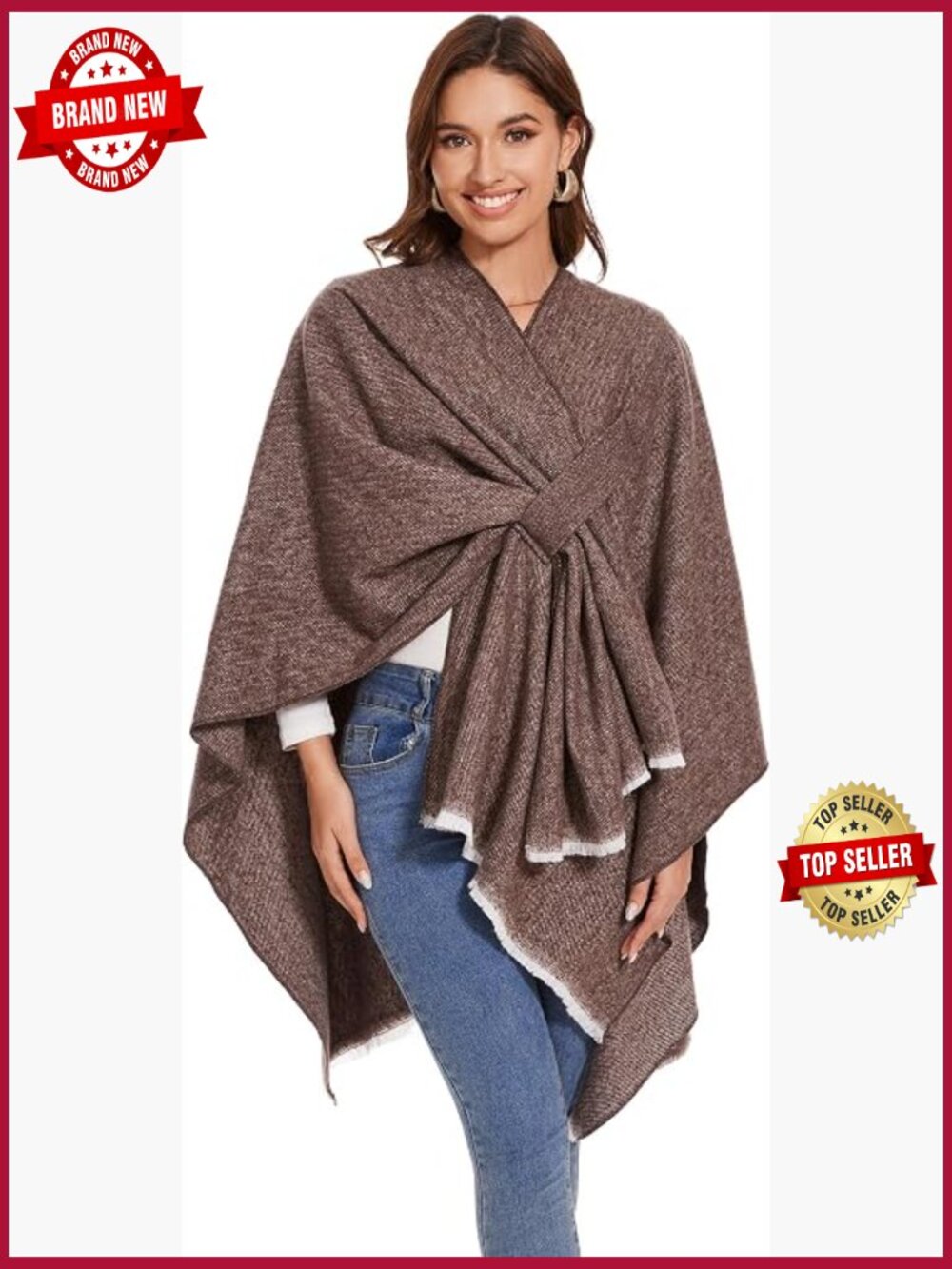 Knitted Open Front Poncho Scarf Wrap Blanket Cape Cardigan